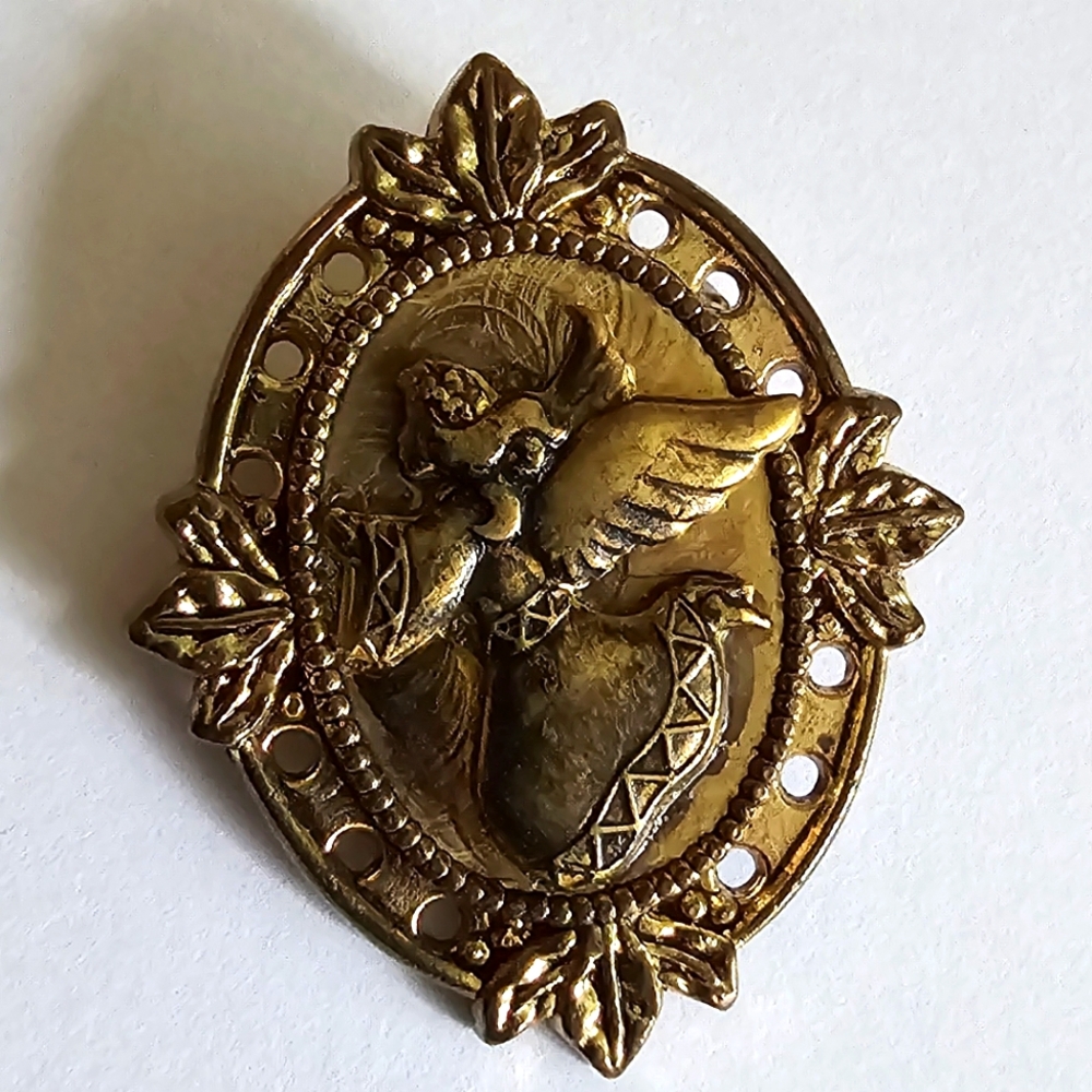 Vintage angel brooch dark gold tone religious Christian pin angle religious